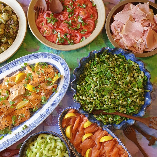 Summer Salads with Ham, Smoked Salmon and Oak Roast Salmon
