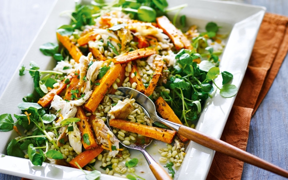 Smoked Mackerel Roasted Carrot and Barley Salad