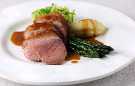 Smoked Duck Breast with Confit Shallots and Chive Puree Recipe