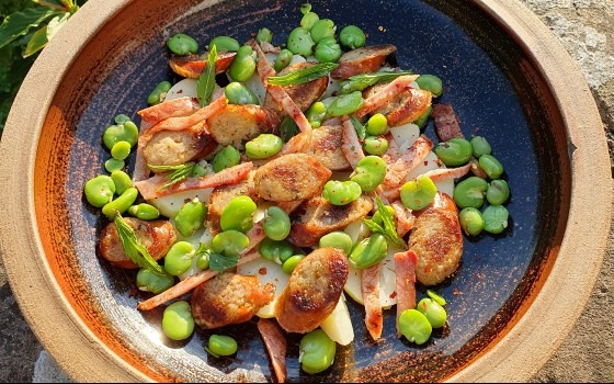 Smoked Welsh Dragon Sausage Salad with Broad Beans & Bacon Recipe