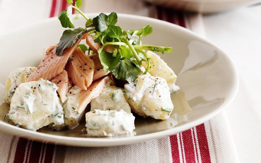 Smoked Trout Potato Recipe, Potato Salad with Creamy Horseradish