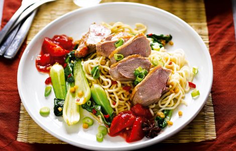 Smoked Duck Noodles with Plum Sauce Recipe