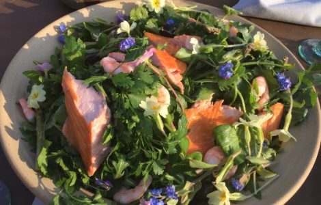Oak Roasted Salmon Salad with Edible Flowers Recipe