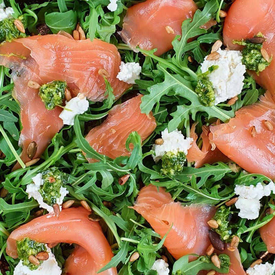 Smoked Salmon, Goat’s Cheese and Pesto Salad Recipe