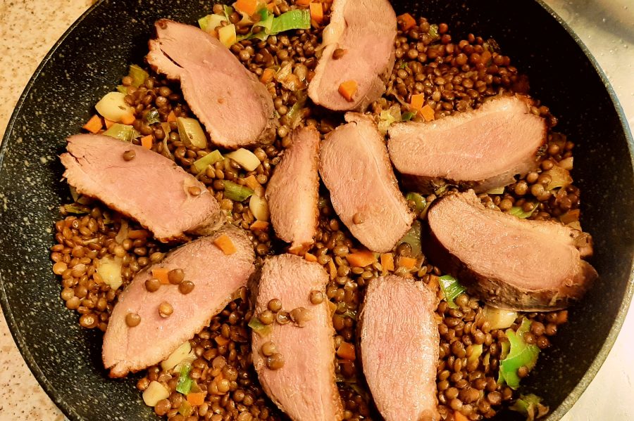 Smoked Duck with Warm Lentil Salad