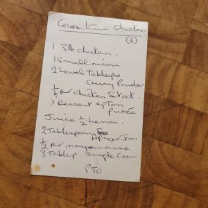 Hand Written Coronation Chicken Recipe
