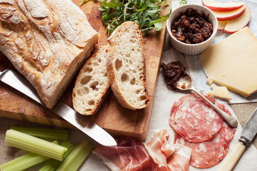 Ploughmans Lunch with Bread, Meats, Chutney, Cheese, Celery and Apple