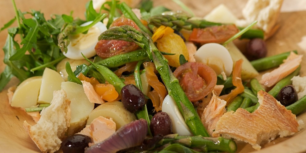 smoked salmon oak roasted salmon nicoise salad