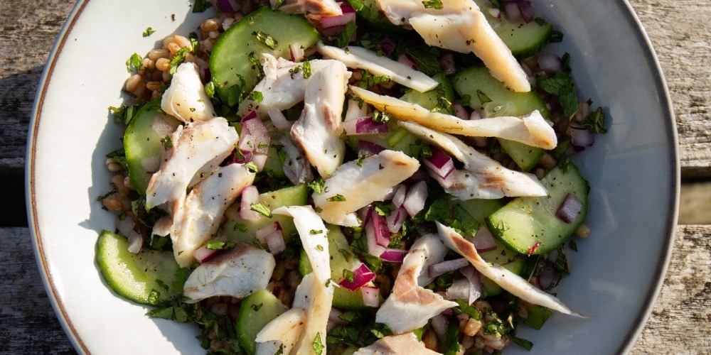 Sea bass spelt salad