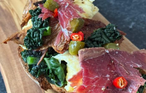 Beef Bresaola & Eggs, Reuben-Inspired