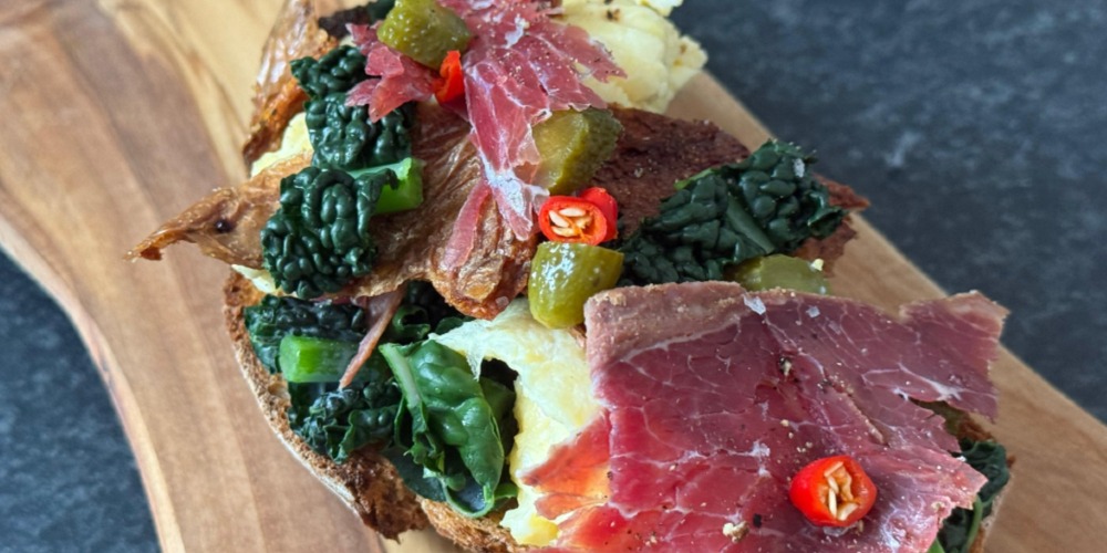 Beef Bresaola with Eggs, Reuben Style