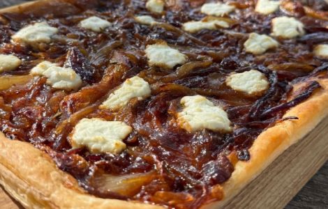 Onion, Goats Cheese & Salted Caramel Tarte