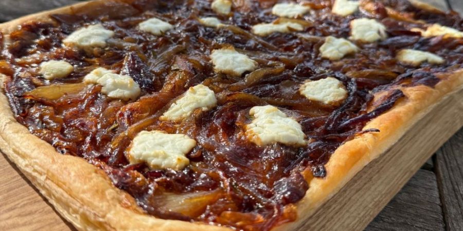 Onion, Goats Cheese & Salted Caramel Tarte
